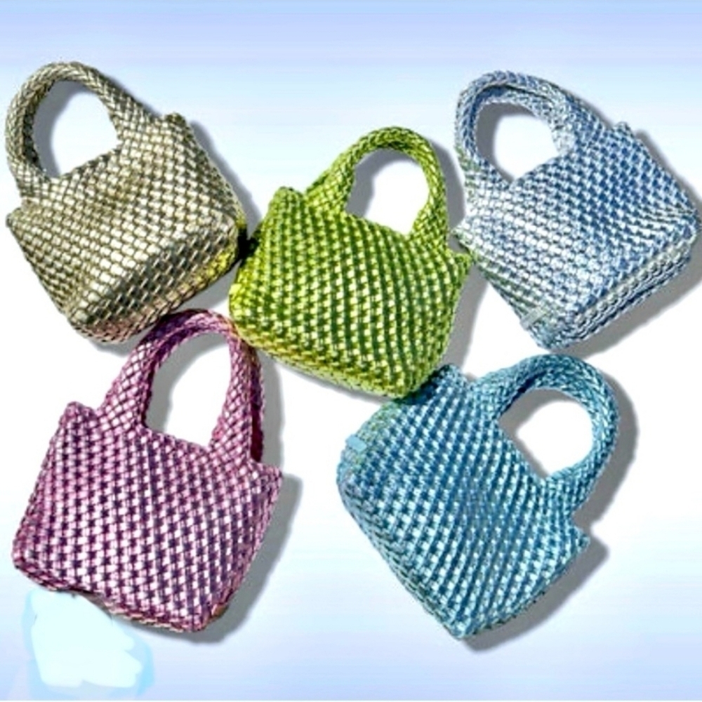 AHDORNED MINI WOVEN BAGS IN BLUE METALLIC EUC - Picture 2 of 8